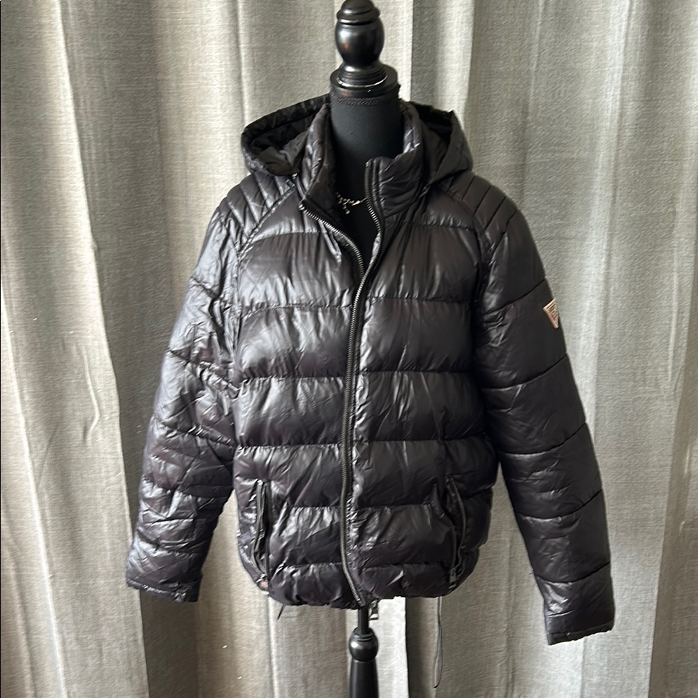 Guess Black Puffer Jacket with Hood